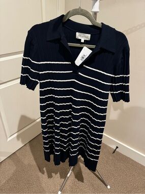 Free Market Navy and White Striped Collared Knit Dress. BNWT
